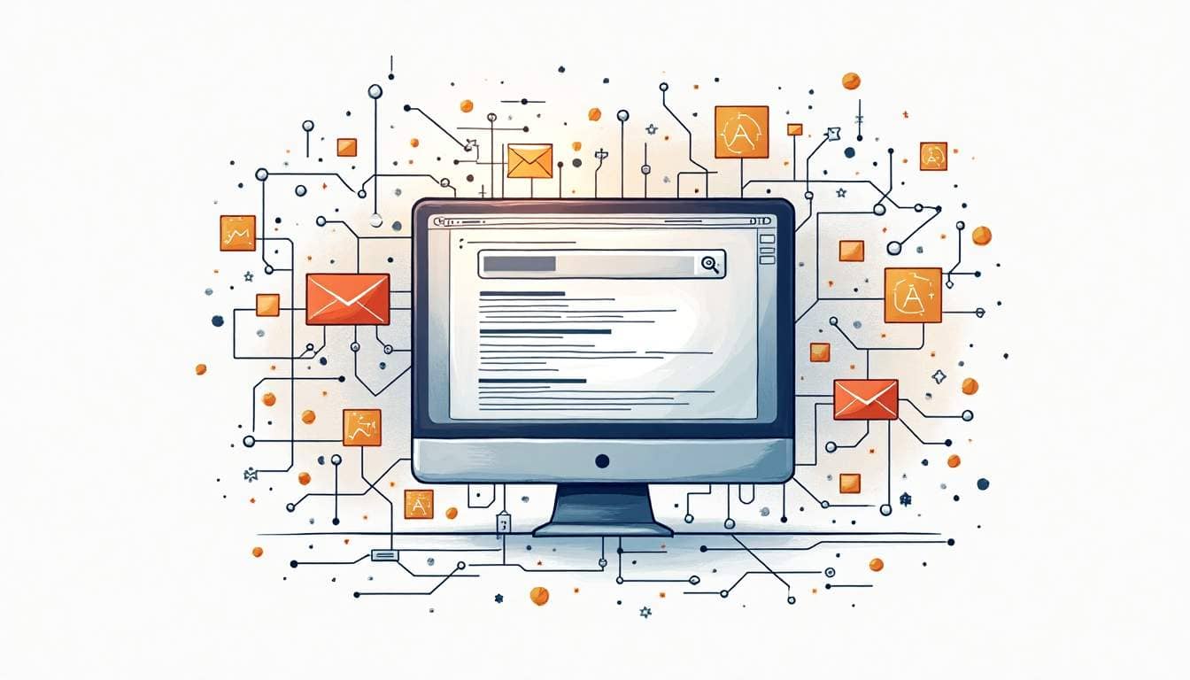 An abstract representation of a search engine interface intertwined with ai elements